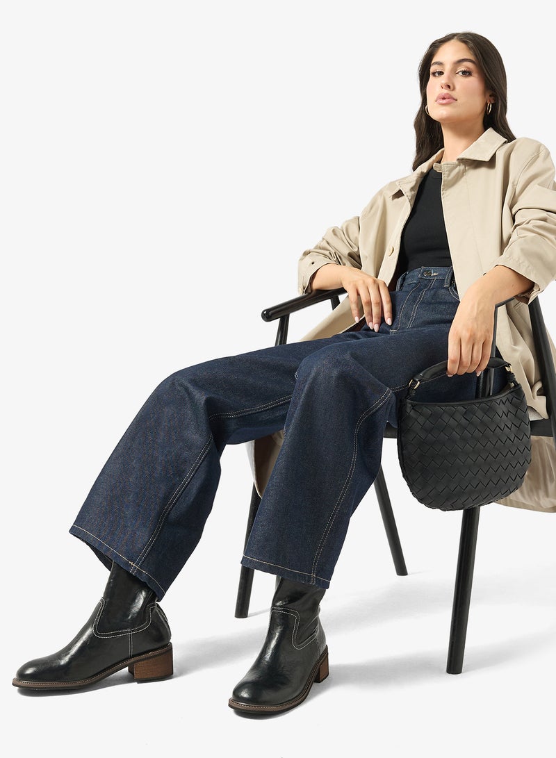 جينجر بوت تشيلسي بكعب منصة متوسط الساق بتطريز غرزة - Image 5