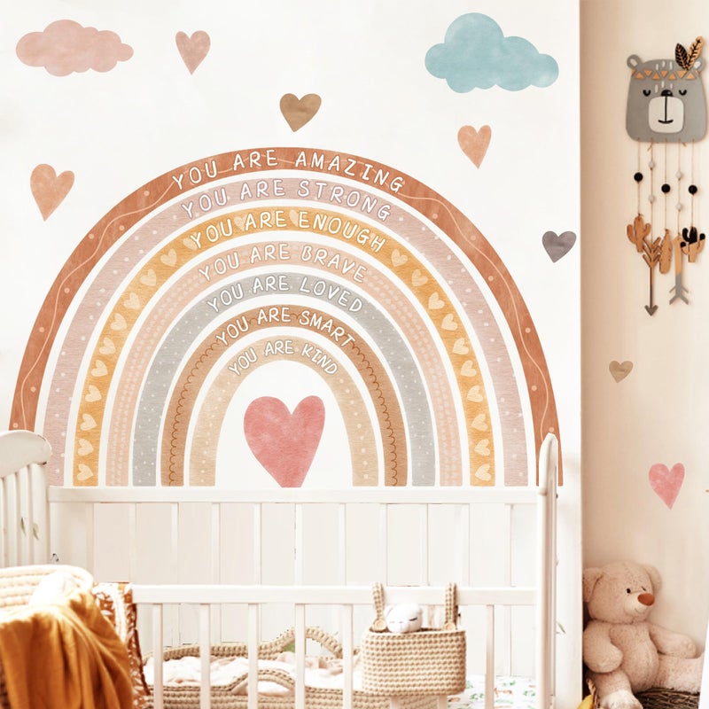 HATARU Large Rainbow Wall Decal Boho Kids Bedroom Wall Decals Peel and Stick Rainbow Wall Sticker Watercolor Inspirational Walls Decor Stickers Self-Affirmation Decal Vinyl Wallpaper for Nursery Playroom - Image 2
