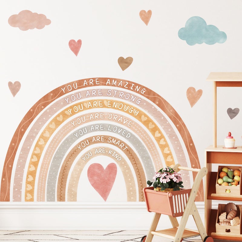 HATARU Large Rainbow Wall Decal Boho Kids Bedroom Wall Decals Peel and Stick Rainbow Wall Sticker Watercolor Inspirational Walls Decor Stickers Self-Affirmation Decal Vinyl Wallpaper for Nursery Playroom - Image 1