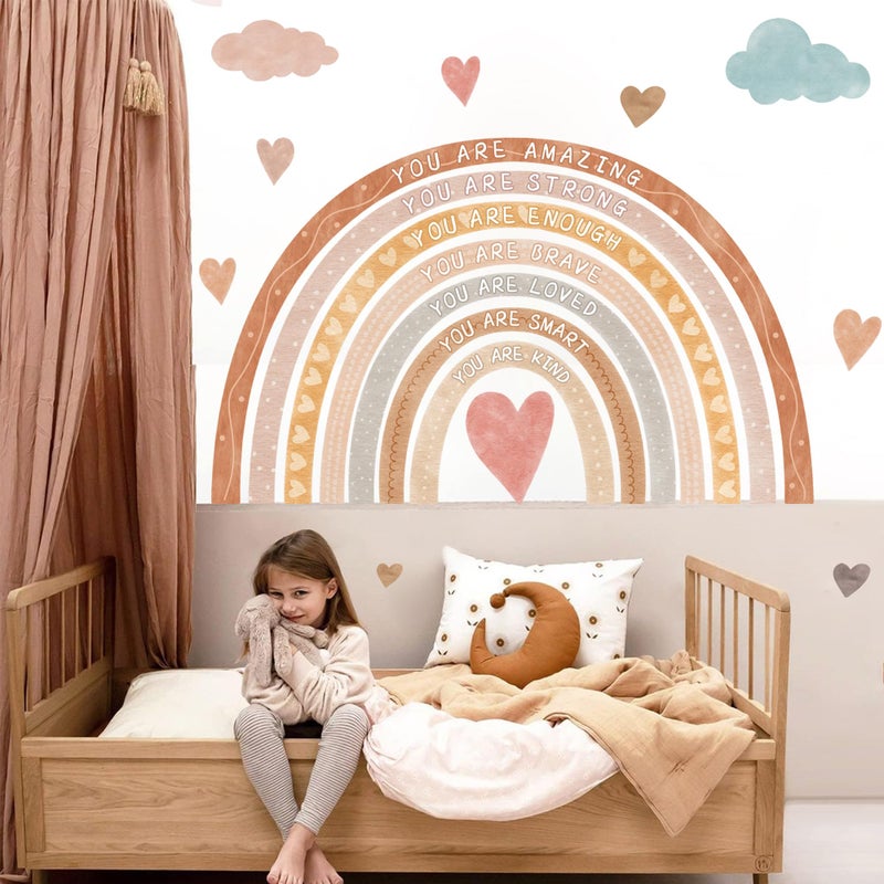 HATARU Large Rainbow Wall Decal Boho Kids Bedroom Wall Decals Peel and Stick Rainbow Wall Sticker Watercolor Inspirational Walls Decor Stickers Self-Affirmation Decal Vinyl Wallpaper for Nursery Playroom - Image 5