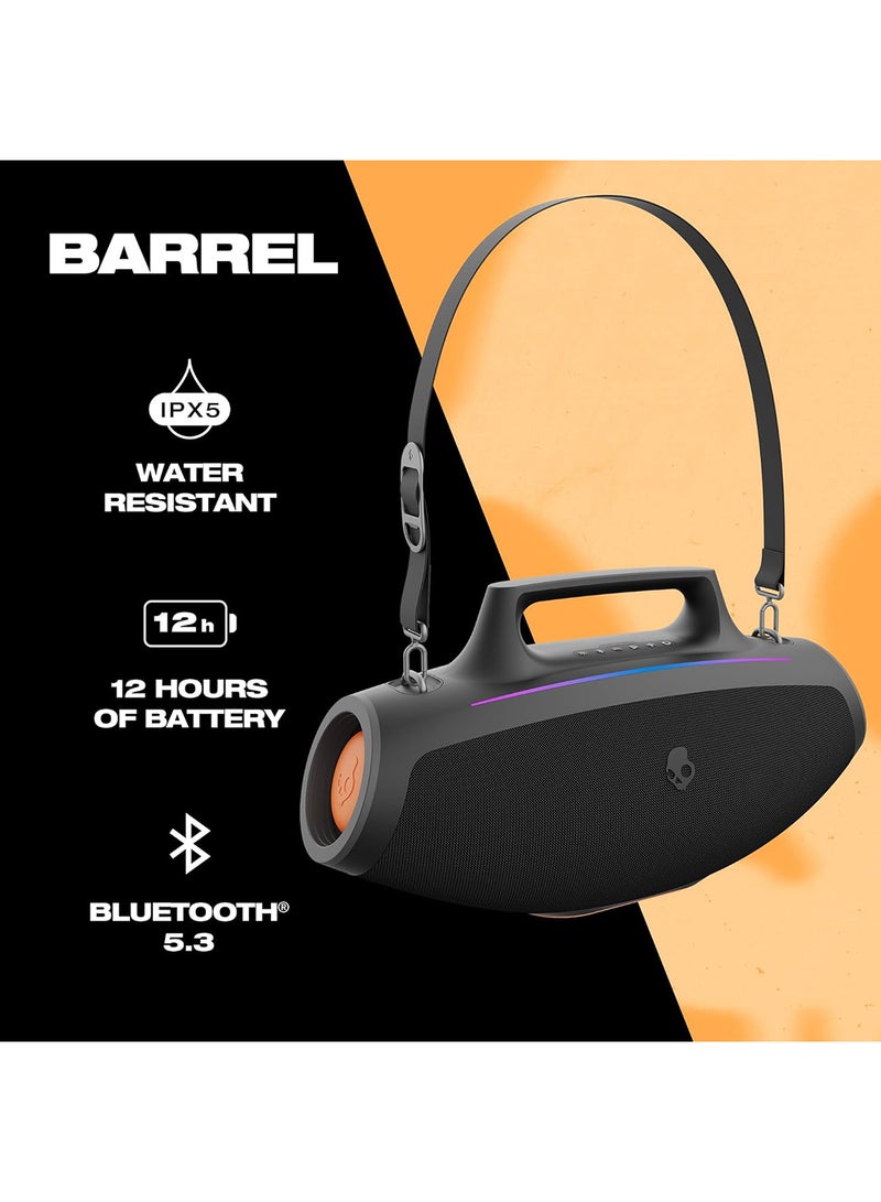 Skullcandy Barrel Bluetooth Boombox Speaker – Water-Resistant Wireless Portable Speaker, with LED Lightshow Mode, 12 Hour Battery, Multi-Link, & USB-C & USB-A Output Charging Black - Image 2