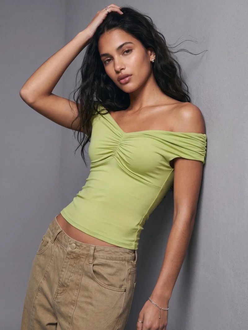 Outzidr  Green Off Shoulder Polyamide Top for Women | Best Price UAE