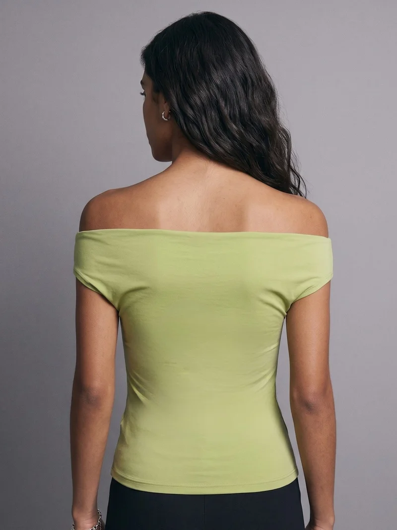 Outzidr  Green Off Shoulder Polyamide Top for Women | Best Price UAE