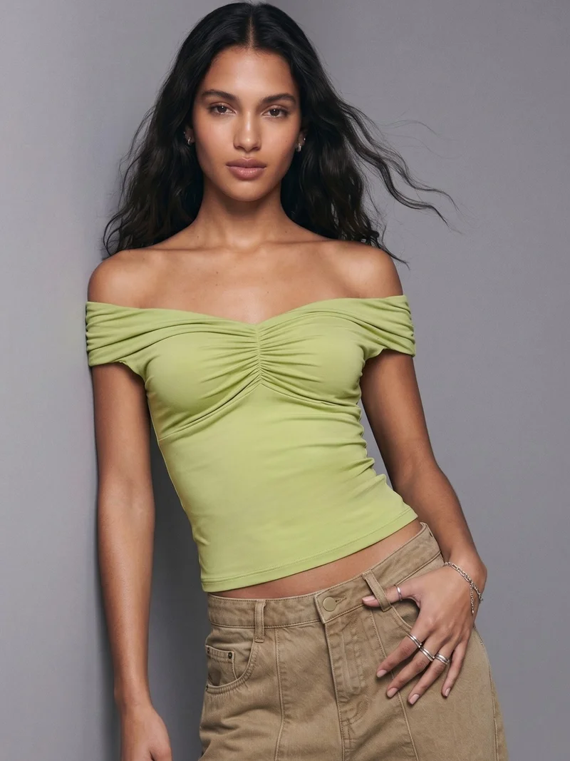 Outzidr  Green Off Shoulder Polyamide Top for Women | Best Price UAE