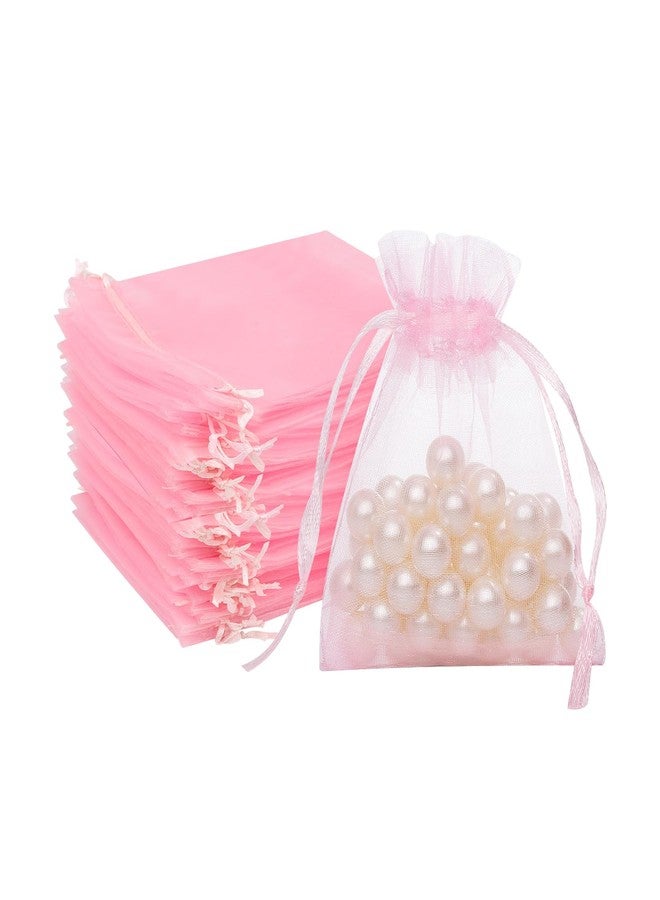 FUNFERY 100 Pcs Pink Organza Bags 3x4 in,Small Mesh Bags Drawstring,Small Jewelry Drawstring Bags Mini Gift Bags Wedding Favor Bag Sachet Bags Little Bags Mesh Pouch,Candy Bags for Bracelet - Image 1