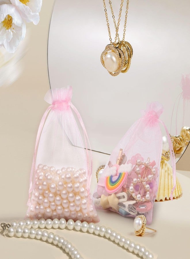FUNFERY 100 Pcs Pink Organza Bags 3x4 in,Small Mesh Bags Drawstring,Small Jewelry Drawstring Bags Mini Gift Bags Wedding Favor Bag Sachet Bags Little Bags Mesh Pouch,Candy Bags for Bracelet - Image 3