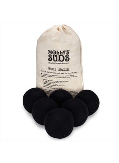 MOLLY'S SUDS Wool Dryer Balls | XL, Premium Organic Fabric Softener, Hypoallergenic, Hand-Felted, Reusable, Reduce Drying Time | Black, Set of 6  - Image 1