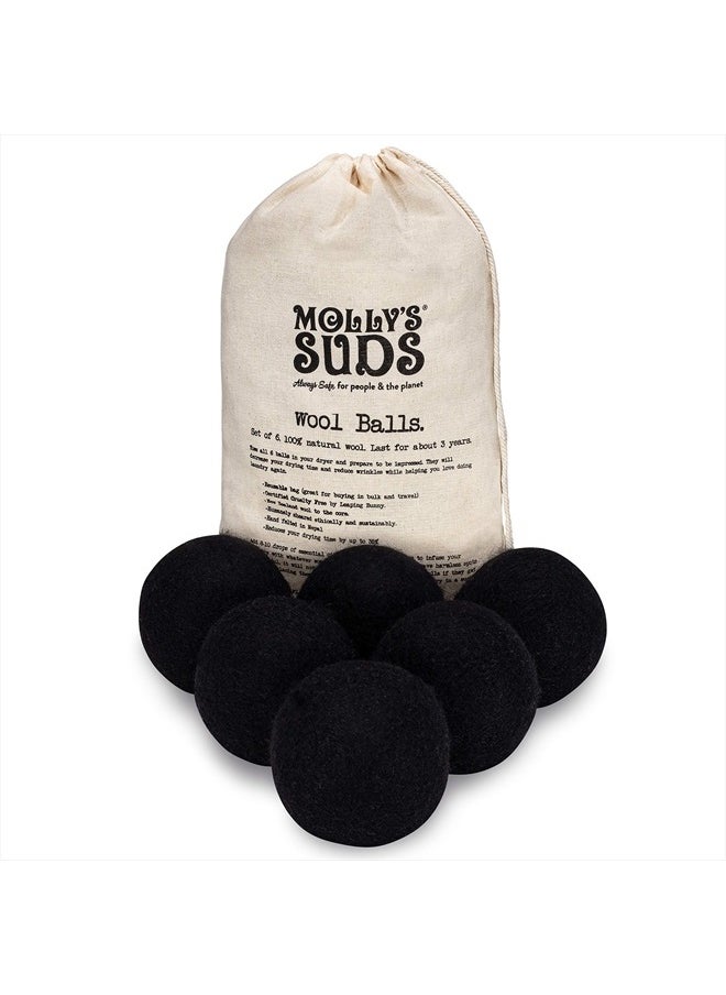 MOLLY'S SUDS - Wool Dryer Balls | XL, Premium Organic Fabric Softener, Hypoallergenic, Hand-Felted, Reusable, Reduce Drying Time | Black, Set of 6 - Image 1