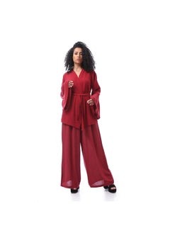 Elegant Patterned Suit Set - Dark Red