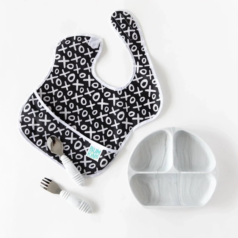 Bumkins Bibs for Girl or Boy, SuperBib Baby and Toddler for 6-24 Months, Essential Must Have for Eating, Feeding, Baby Led Weaning Supplies, Mess Saving Catch Food, Fabric 3-pk Hearts and XOXO - Image 5