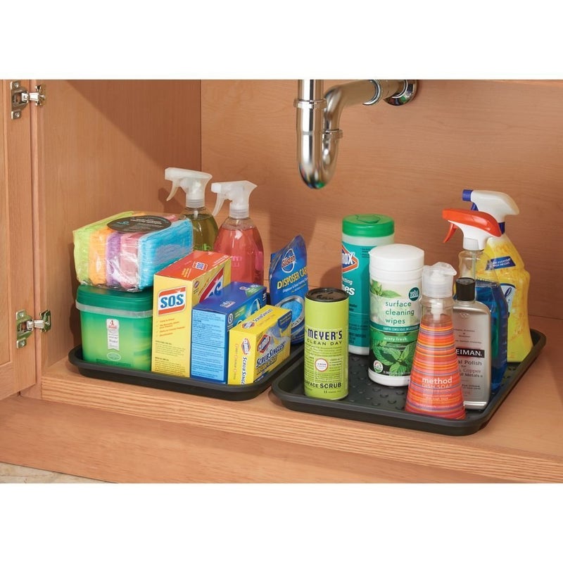 InterDesign iDesign Plastic Under Sink Mat Tray for Kitchen Cabinet, Bathroom, Entryways, Office, Mudroom, College Dorm, (Set of 2), 17" X 13" X 2", Black - Image 3