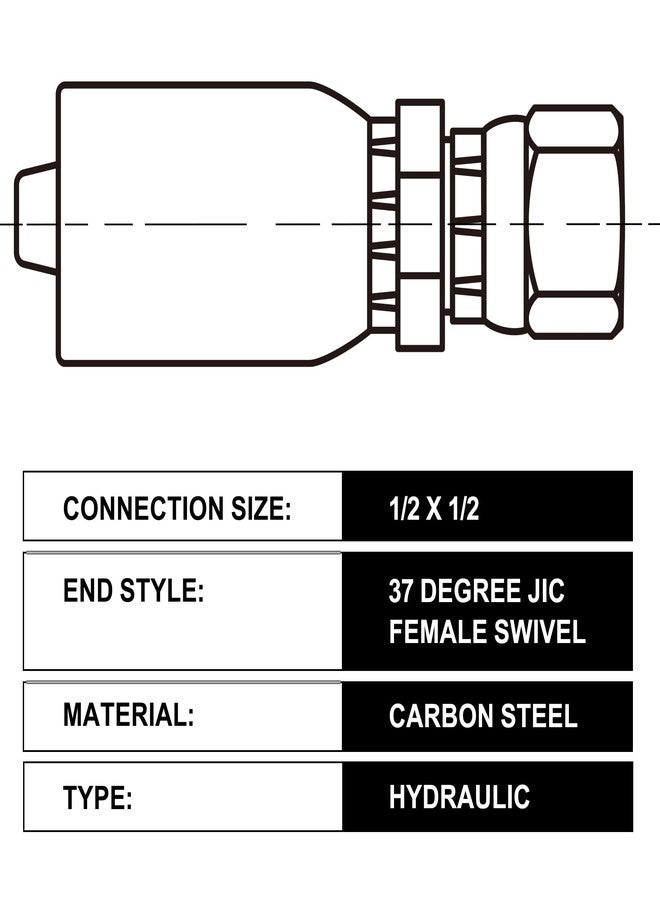 ANCIMOON 1/2’’ ID Hose x 1/2’’ JIC 37 Degree Flare Swivel Hydraulic Hose Fittings End, 10PCS Set for Single Wire Hydraulic Hose - Image 5