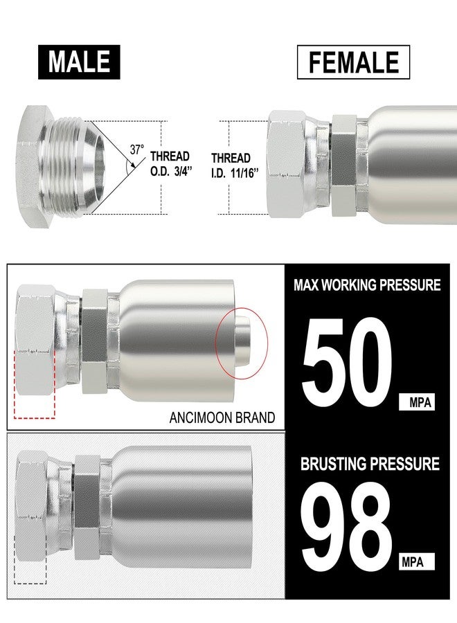 ANCIMOON 1/2’’ ID Hose x 1/2’’ JIC 37 Degree Flare Swivel Hydraulic Hose Fittings End, 10PCS Set for Single Wire Hydraulic Hose - Image 3