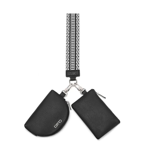CLUCI Keychain Wallet for Women PU Leather Coin Purse Detachable Dual Pouch Wristlet Wallet Zipper Pocket Black - Image 1
