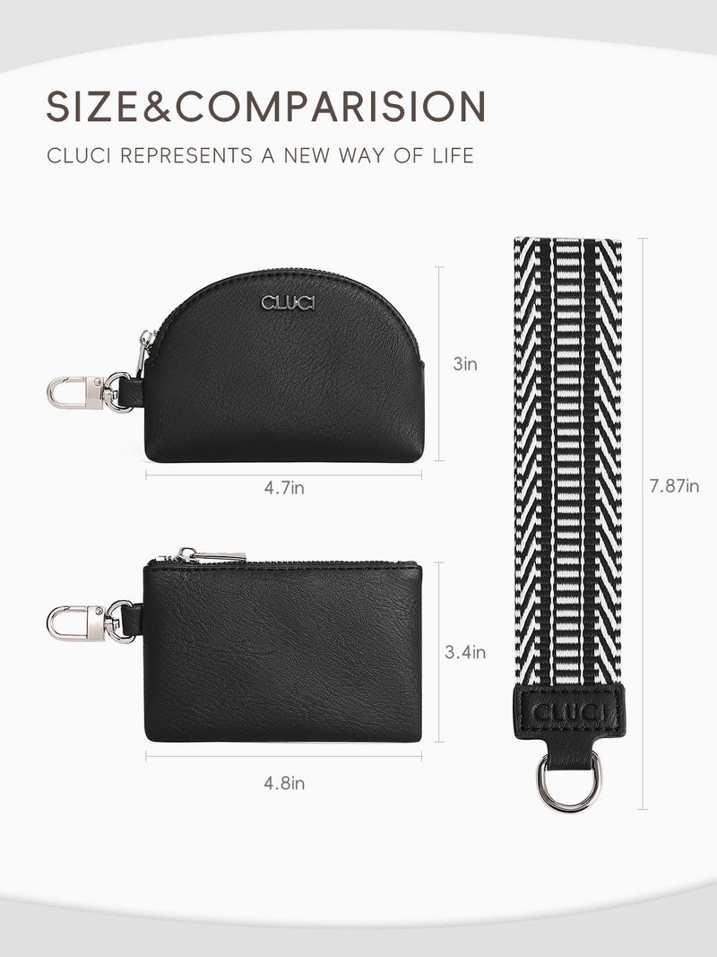 CLUCI Keychain Wallet for Women PU Leather Coin Purse Detachable Dual Pouch Wristlet Wallet Zipper Pocket Black - Image 3