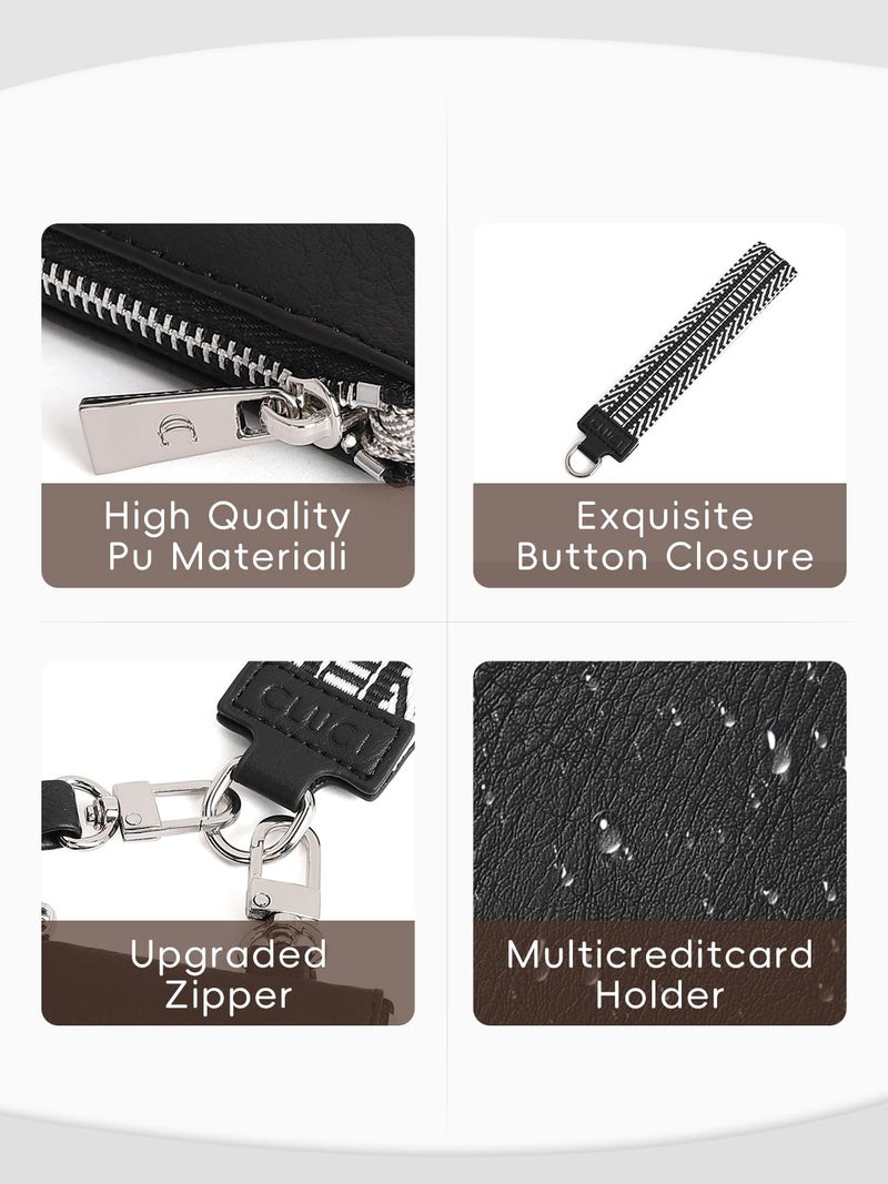CLUCI Keychain Wallet for Women PU Leather Coin Purse Detachable Dual Pouch Wristlet Wallet Zipper Pocket Black - Image 5
