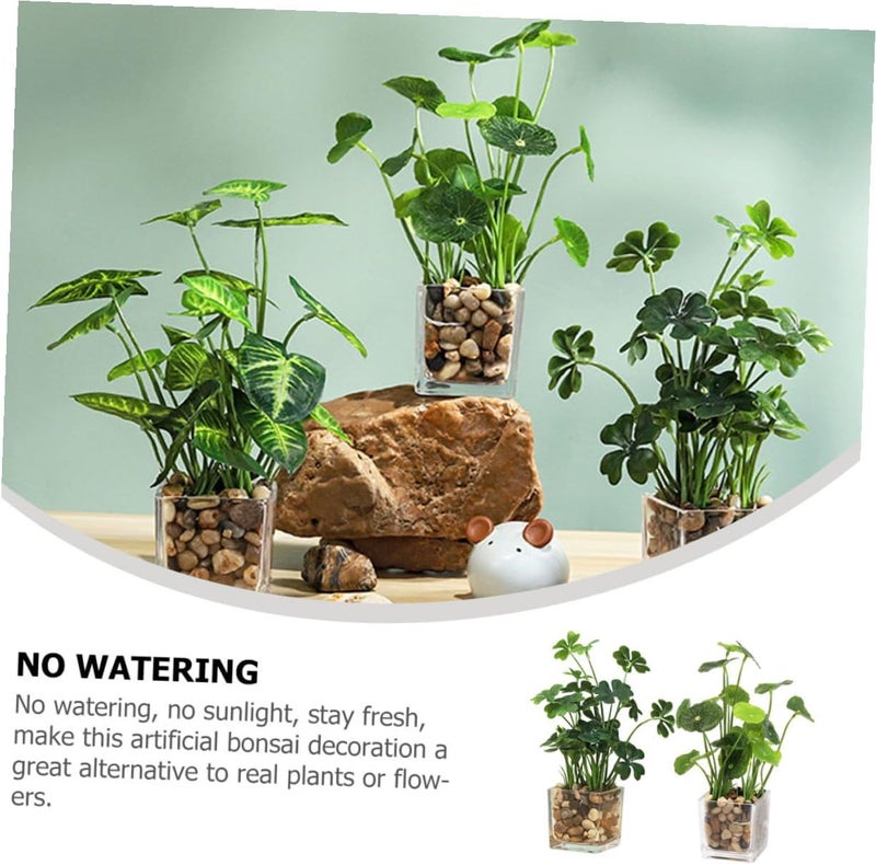 FOMIYES 2pcs Artificial Mini Lotus Leaf and Four-Leaf Clover Fake Potted Plants Set, Realistic Faux Green Plant Décor for Home Office Tabletop Decoration - Image 5