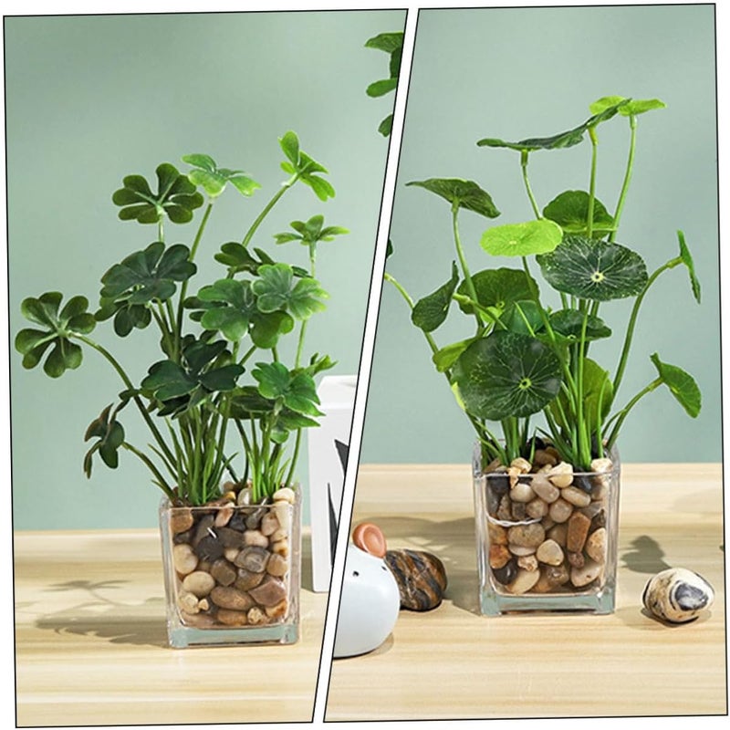 FOMIYES 2pcs Artificial Mini Lotus Leaf and Four-Leaf Clover Fake Potted Plants Set, Realistic Faux Green Plant Décor for Home Office Tabletop Decoration - Image 4