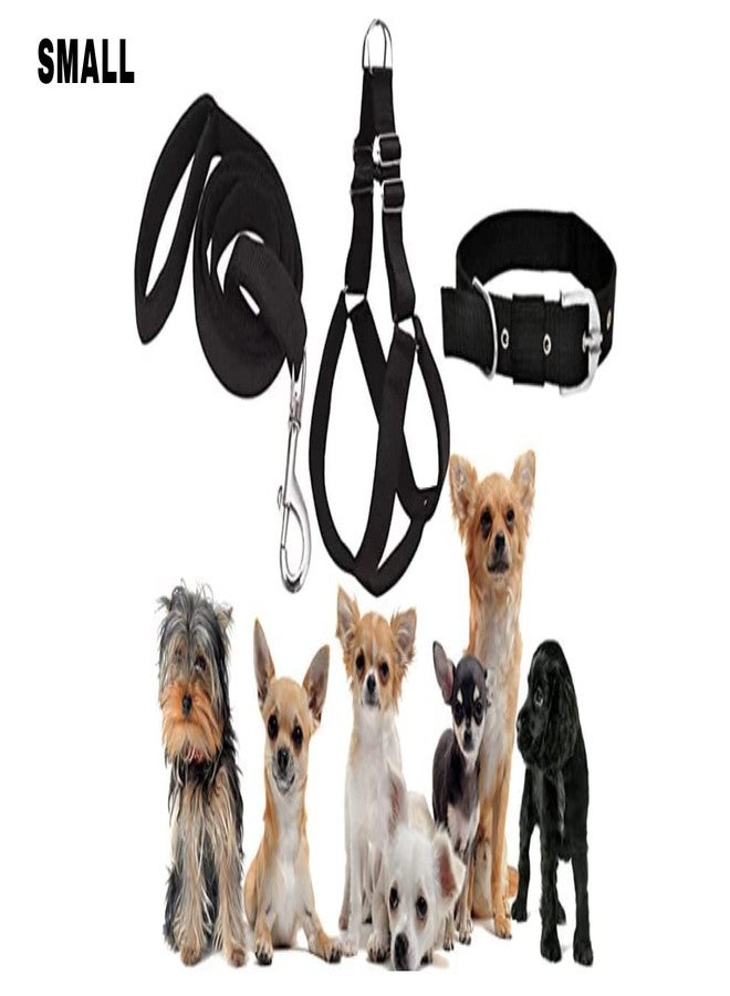 SUPER CHAIN Colourful Adjustable Nylon Dog Leash Harness and Collar Combo, Suitable for Dogs (Collar + Harness +Leash) (Small, Black) - Image 2