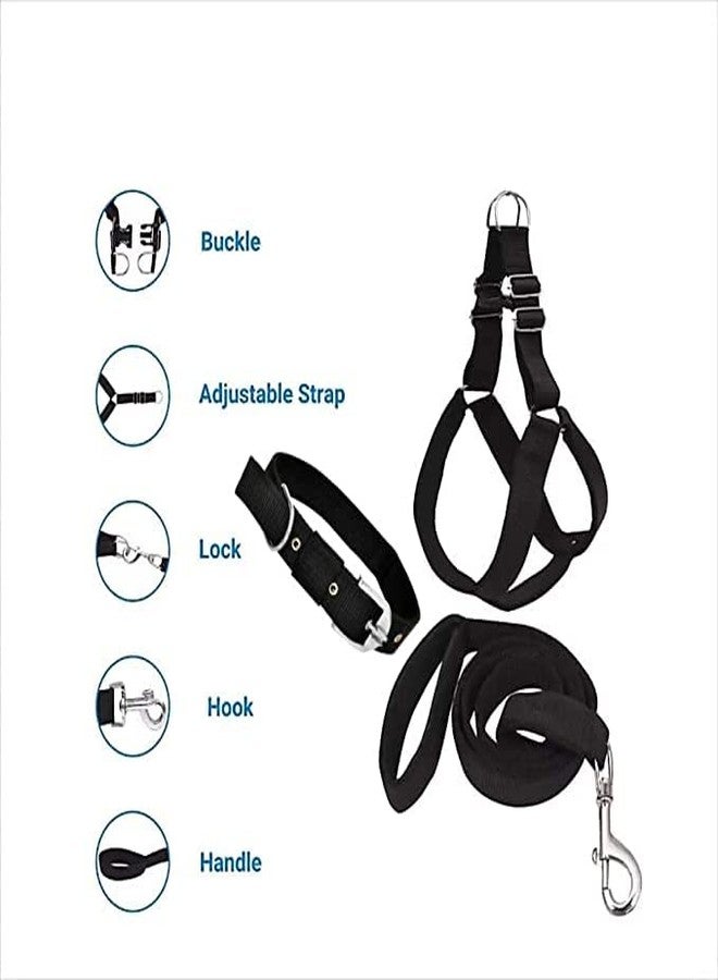 SUPER CHAIN Colourful Adjustable Nylon Dog Leash Harness and Collar Combo, Suitable for Dogs (Collar + Harness +Leash) (Small, Black) - Image 4