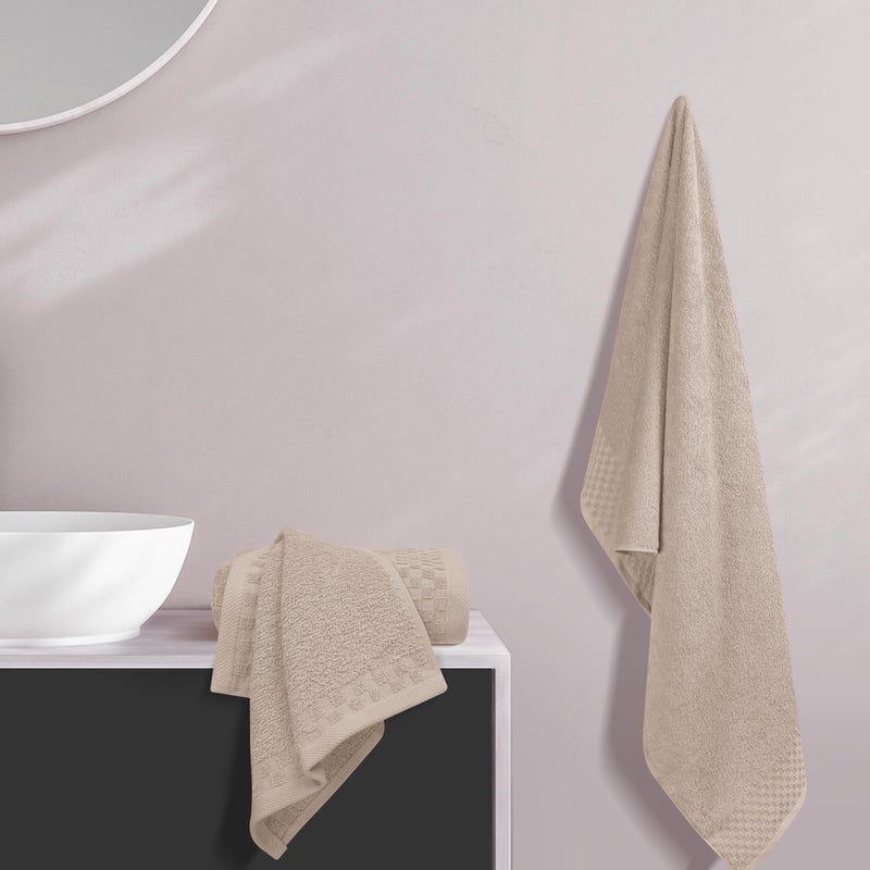 ملكي خاص تحتوي مجموعة مناشف قطنية Myown Unwown Ultra Soft 3 على مناشف حمام 28 × 55 بوصة على مناشف يدوية 16 × 24 بوصة و A Coths 12x12 بوصة مثالية استخدام كل يوم مضغوط وخفيفة الوزن - تان - Image 4