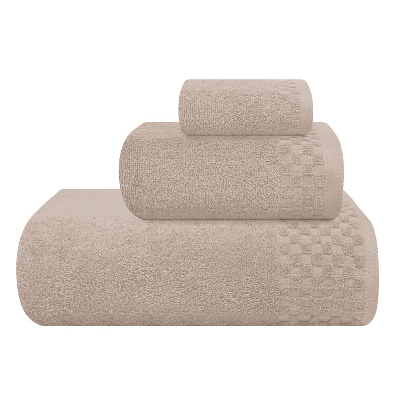 ملكي خاص تحتوي مجموعة مناشف قطنية Myown Unwown Ultra Soft 3 على مناشف حمام 28 × 55 بوصة على مناشف يدوية 16 × 24 بوصة و A Coths 12x12 بوصة مثالية استخدام كل يوم مضغوط وخفيفة الوزن - تان - Image 1