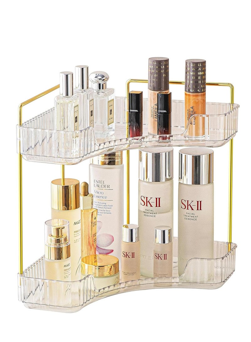 Sharpdo 90° Corner Bathroom Counter Organizer,Vanity Trays for Skincare Makeup Storage Shelf，Perfume and Cosmetic Dresser Organizer,Countertop,Kitchen Spice Rack (2 Tiers) - Image 1