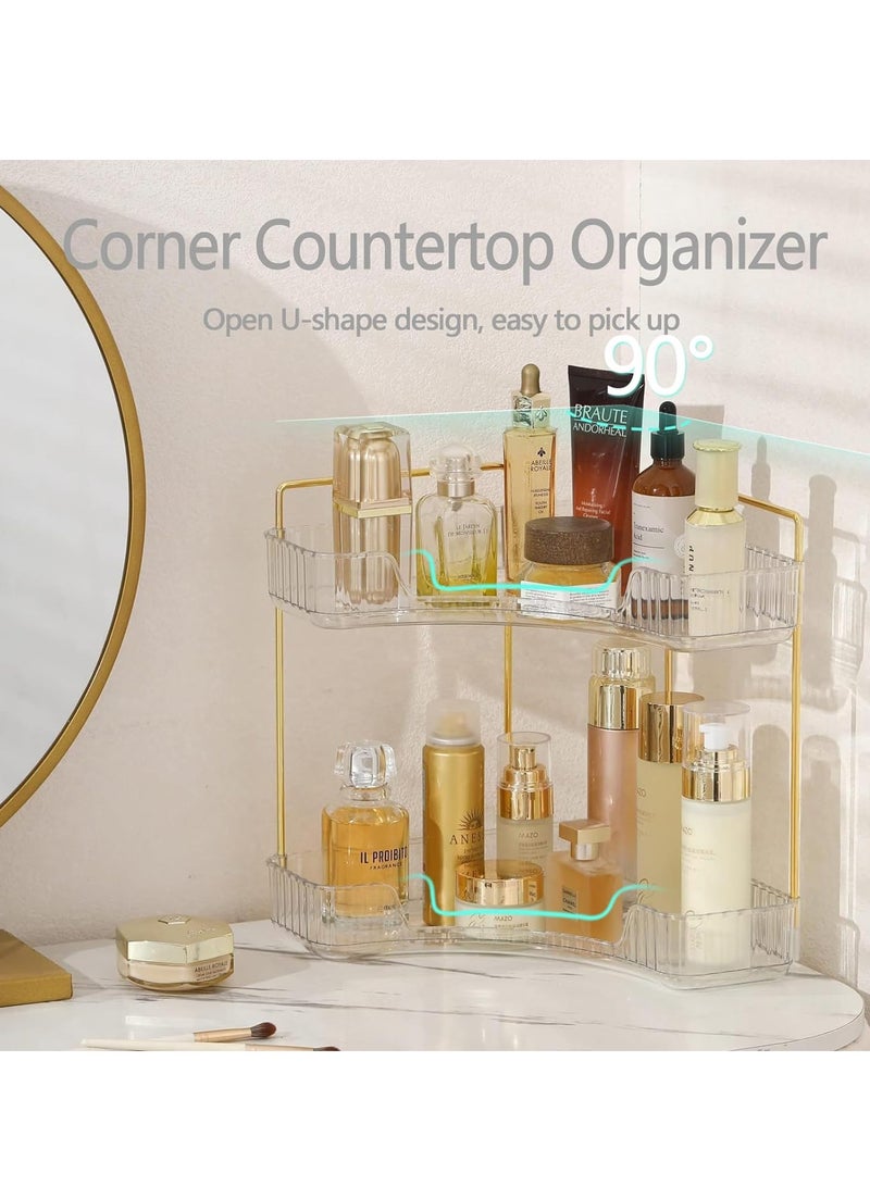 Sharpdo 90° Corner Bathroom Counter Organizer,Vanity Trays for Skincare Makeup Storage Shelf，Perfume and Cosmetic Dresser Organizer,Countertop,Kitchen Spice Rack (2 Tiers) - Image 5
