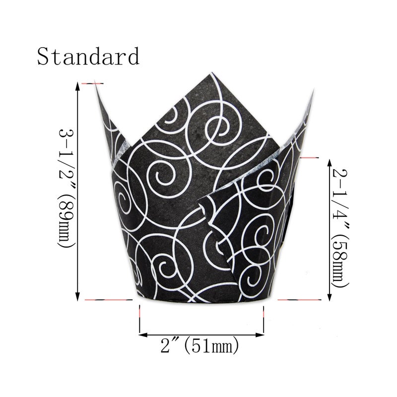 QLSmypkg Muffin Greaseproof paper Baking cupcake cups, 2"(Bottom diameter) x 3-1/2"(Height) Black Fancy Floral Print Tulip Baking Cup Case of 125 pcs (125, Standard) - Image 2