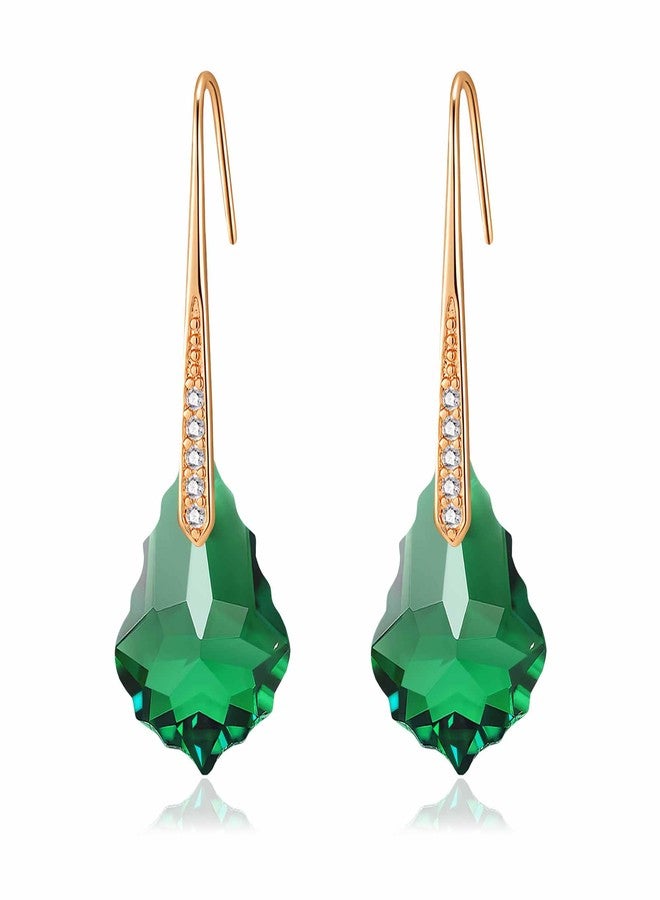 EVEVIC Dainty Austrian Crystal Baroque Drop Dangle Earrings for Women 14K Gold Plated Hook Earring Hypoallergenic Jewelry Gifts for Women (Emerald) - Image 1