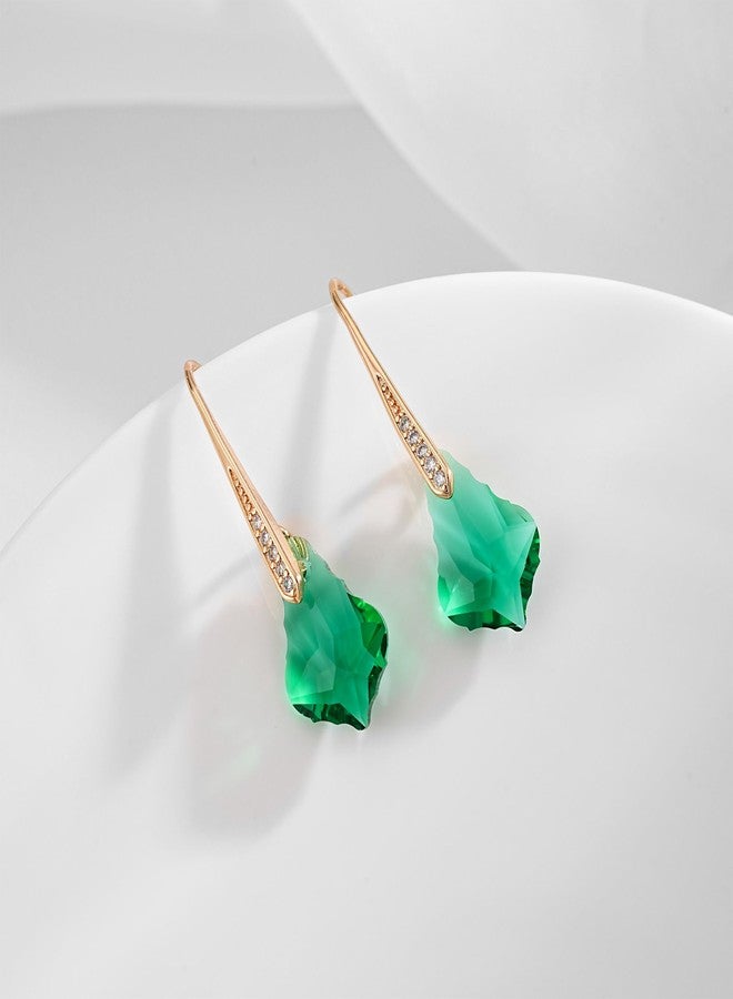 EVEVIC Dainty Austrian Crystal Baroque Drop Dangle Earrings for Women 14K Gold Plated Hook Earring Hypoallergenic Jewelry Gifts for Women (Emerald) - Image 4