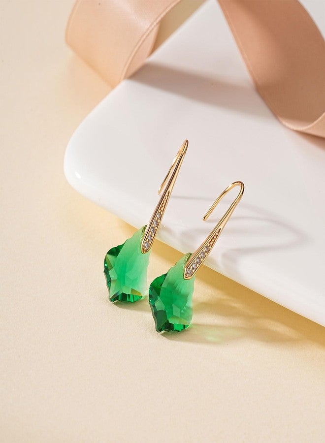 EVEVIC Dainty Austrian Crystal Baroque Drop Dangle Earrings for Women 14K Gold Plated Hook Earring Hypoallergenic Jewelry Gifts for Women (Emerald) - Image 5