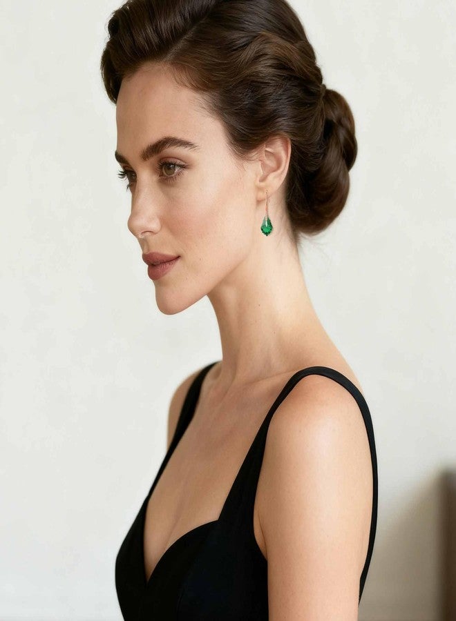 EVEVIC Dainty Austrian Crystal Baroque Drop Dangle Earrings for Women 14K Gold Plated Hook Earring Hypoallergenic Jewelry Gifts for Women (Emerald) - Image 3