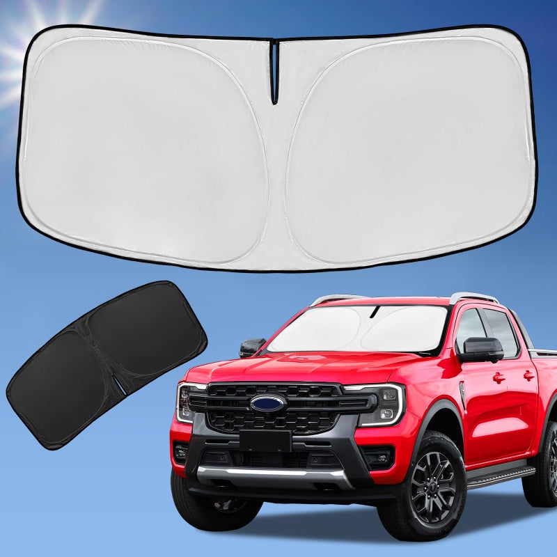 Sun Shade Sunshade for Ford Ranger Windshield Cover 4Layer Front Window Shade Custom fit 20192026 Ranger XL XLT Lariat Sun Visor 240T Retractable Shade Blocks UV Rays Cooler Car Accessories
