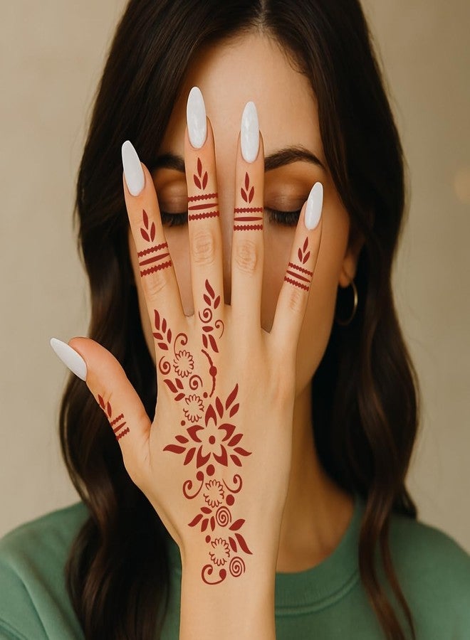 Komstec Creative Floral Henna Stencil with Flower and Finger Art Henna Mehndi Stencil Sticker for Girl and Women - Image 3