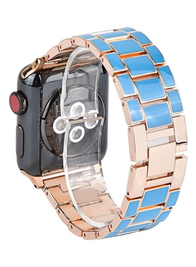 NIBEMINENT Ethnic Replacement Watchband For Apple Watch 1/2/3/4/5 38-40mm Blue/Beige - Image 1