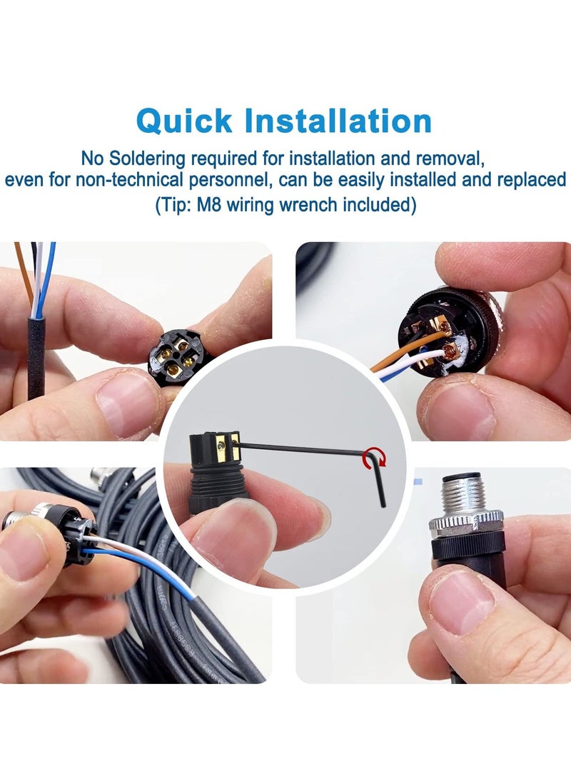 Y&D M8 4 Pin Male & Female Socket Panel Aviation Wire Connector,8mm Industrial Circular Sensor Connector,Outdoor Waterproof IP67 A Coding(4 Sets) - Image 3