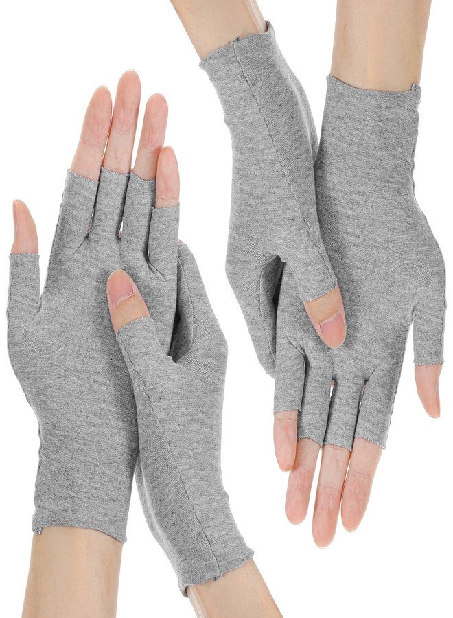 Thrymme 2 Pair Moisturizing Gloves for Dry Hands, Fingerless Cotton Eczema Gloves for Hand Cream Overnight, Suitable for Women & Men Nighttime Moisturizing Hand, Half Finger Easy to Touchscreen, Grey - Image 1