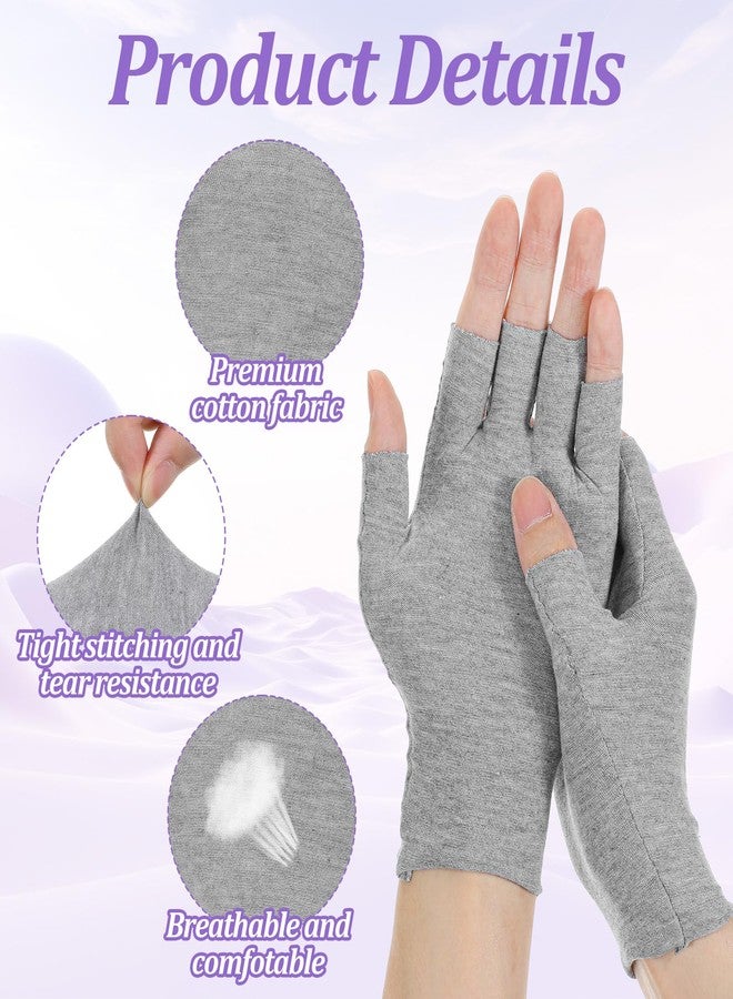 Thrymme 2 Pair Moisturizing Gloves for Dry Hands, Fingerless Cotton Eczema Gloves for Hand Cream Overnight, Suitable for Women & Men Nighttime Moisturizing Hand, Half Finger Easy to Touchscreen, Grey - Image 3