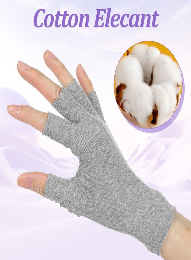 Thrymme 2 Pair Moisturizing Gloves for Dry Hands, Fingerless Cotton Eczema Gloves for Hand Cream Overnight, Suitable for Women & Men Nighttime Moisturizing Hand, Half Finger Easy to Touchscreen, Grey - Image 5