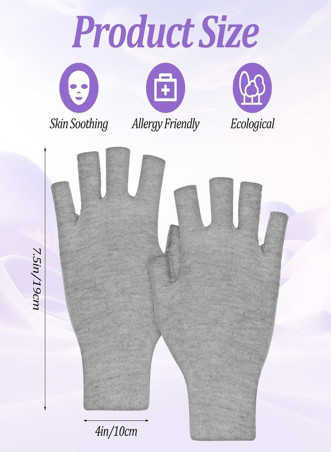 Thrymme 2 Pair Moisturizing Gloves for Dry Hands, Fingerless Cotton Eczema Gloves for Hand Cream Overnight, Suitable for Women & Men Nighttime Moisturizing Hand, Half Finger Easy to Touchscreen, Grey - Image 2