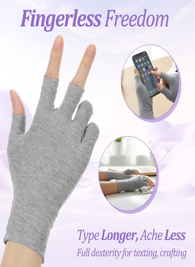 Thrymme 2 Pair Moisturizing Gloves for Dry Hands, Fingerless Cotton Eczema Gloves for Hand Cream Overnight, Suitable for Women & Men Nighttime Moisturizing Hand, Half Finger Easy to Touchscreen, Grey - Image 4