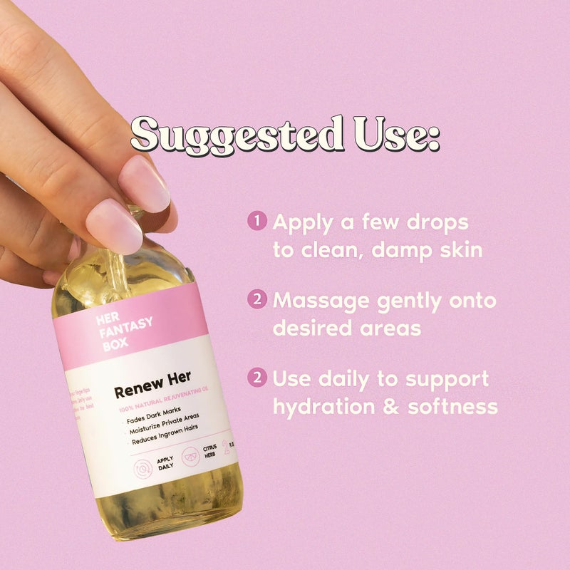 Her Fantasy Box Renew Her | Natural Rejuvenating Yoni Oil for Dark Spots, Ingrown Hair, and Skin Brightening - Nourishing, Moisturizing Formula for All Skin Types - Image 3