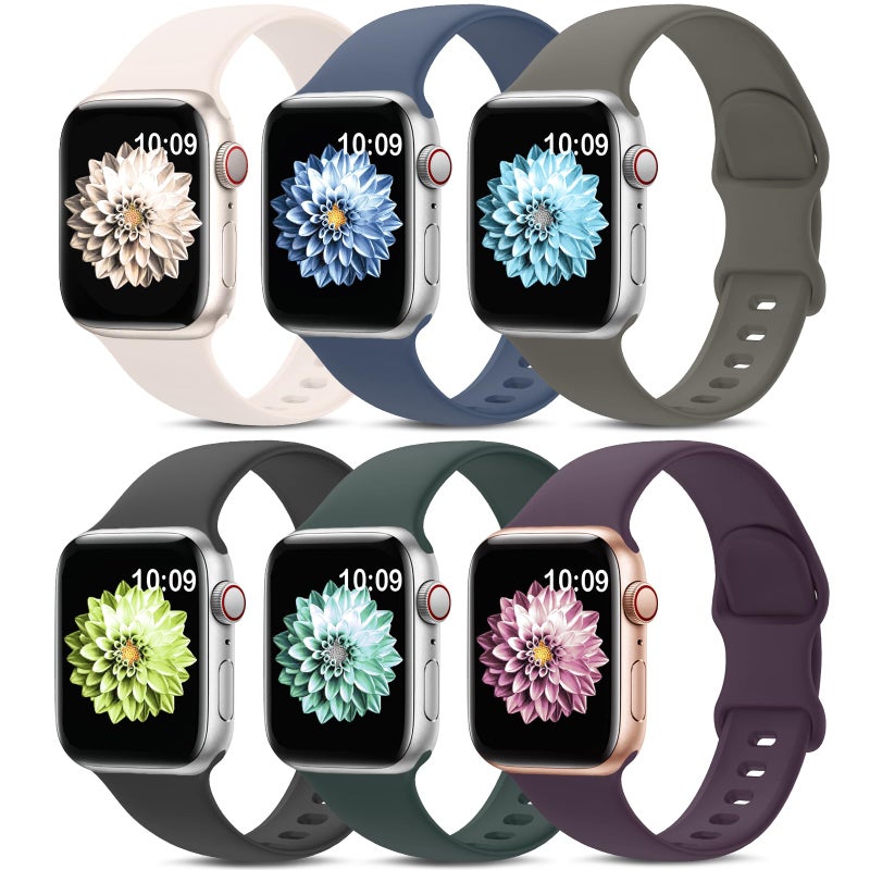 AMSKY 6 Pack Sport Bands Compatible with Apple Watch Band 38mm 40mm 41mm 42mm 44mm 45mm 49mm 46mm,Silicone Waterproof Strap for iWatch Apple Watch Series 11 10 9 Ultra 8 7 6 5 4 3 2 1 SE Women Men - Image 1