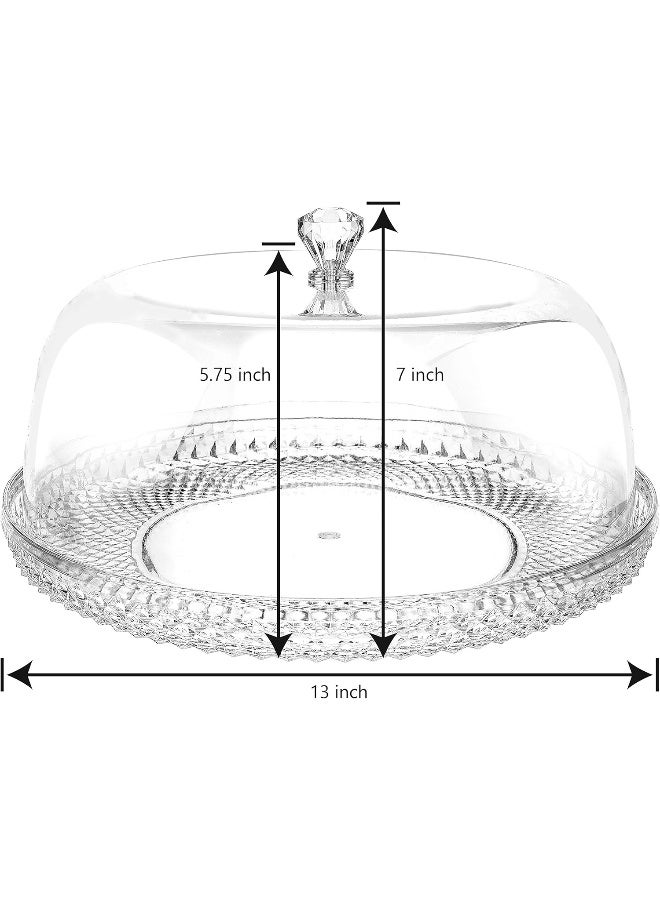 MyGift طبق كعكة وحلويات من الأكريليك الشفاف بحجم 12 بوصة بنمط الماس مع غطاء جرس - Image 4