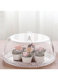 MyGift MyGift 12 Inch Clear Food Grade Acrylic Diamond Pattern Cake Dessert Platter with Cloche Bell Cover  - Image 3