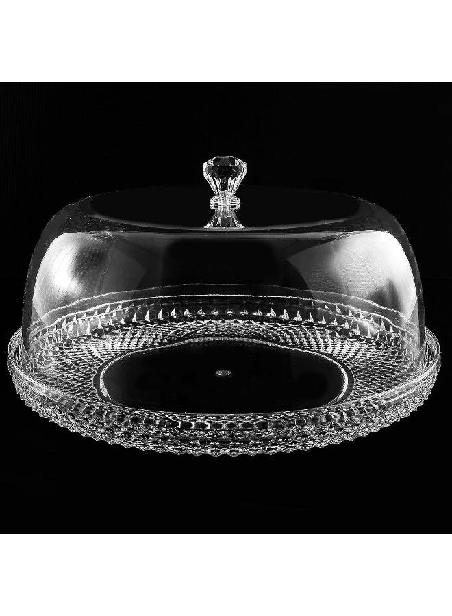 MyGift طبق كعكة وحلويات من الأكريليك الشفاف بحجم 12 بوصة بنمط الماس مع غطاء جرس - Image 5