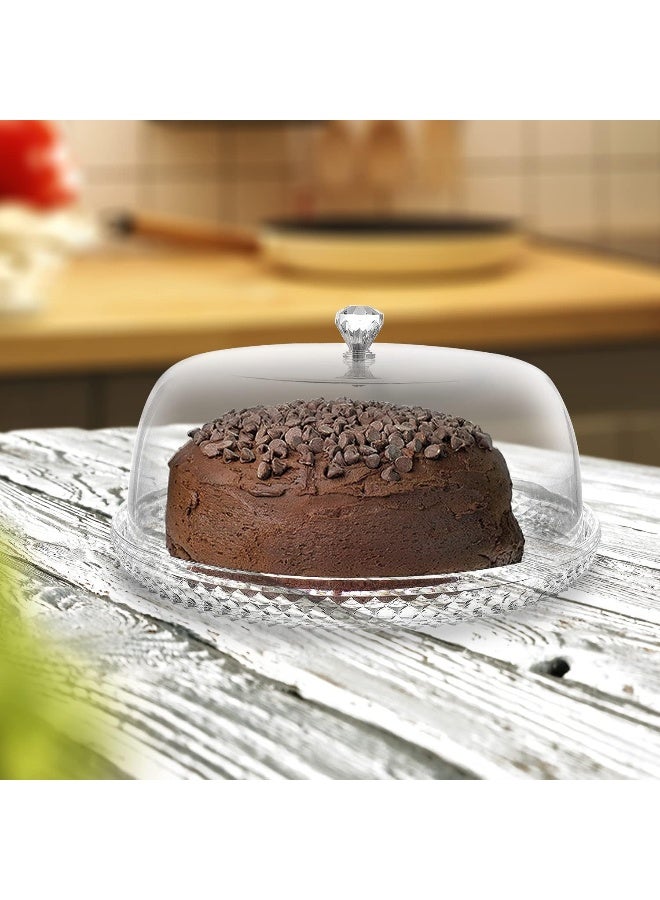 MyGift طبق كعكة وحلويات من الأكريليك الشفاف بحجم 12 بوصة بنمط الماس مع غطاء جرس - Image 2