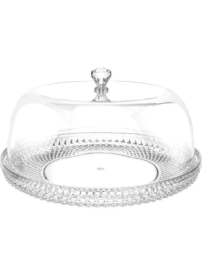 MyGift طبق كعكة وحلويات من الأكريليك الشفاف بحجم 12 بوصة بنمط الماس مع غطاء جرس - Image 1