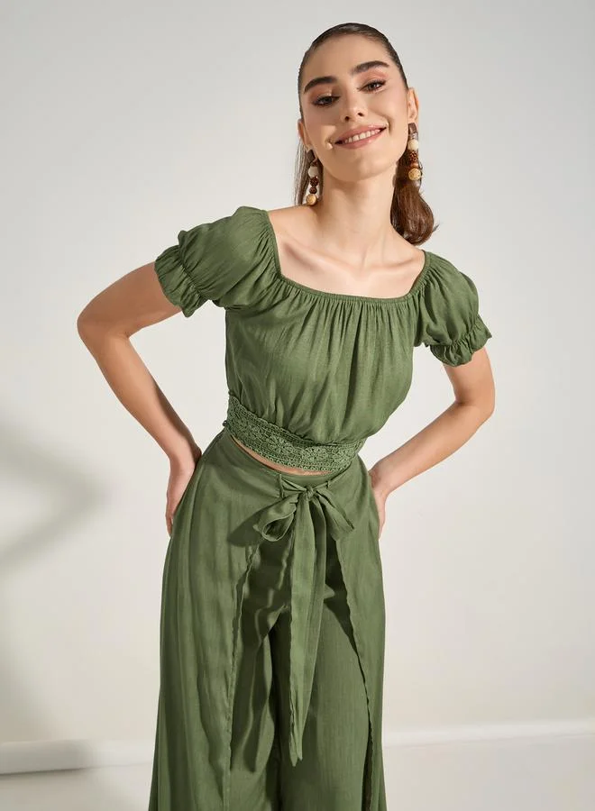 Take Two Square Neck Crop Top & Wrap Over Pants Co-Ords